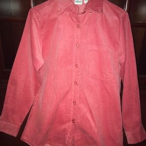 2 PC Button Up Corduroy Shirt Top Stretch Pants Cords Coral Salmon Sz S 8P
